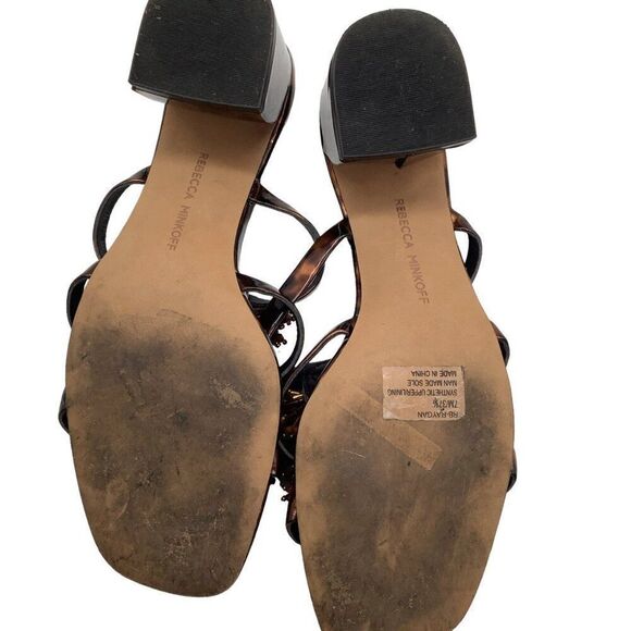 REBECCA MINKOFF 7 37.5 Raygan Seed Bead Fringe Tortoise Print Heeled Mule Sandal - Picture 11 of 14